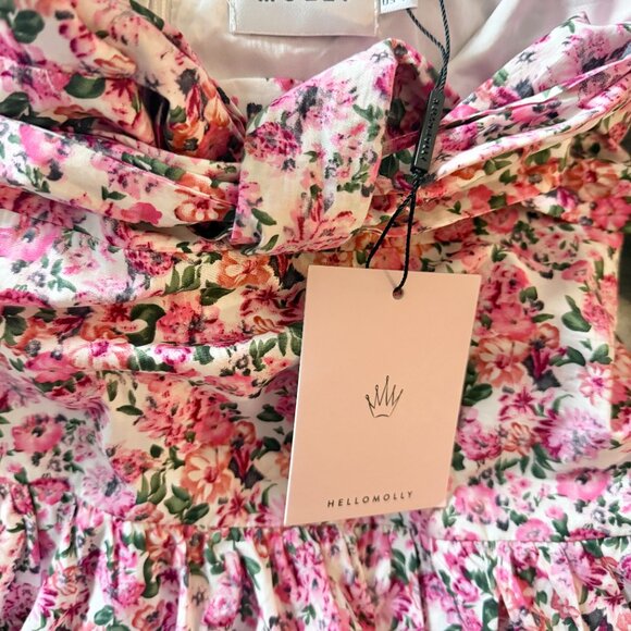 Hello Molly NWT Pink Floral Ruffled Out One Shoulder Mini Dress size S - Picture 4 of 5